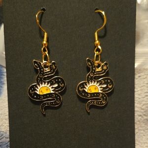 Black and Gold Snake Earrings
